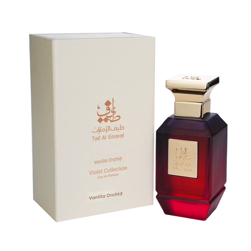 V07 unisex perfume bottle 75ml standing beside elegant cream box, strawberry fragrance