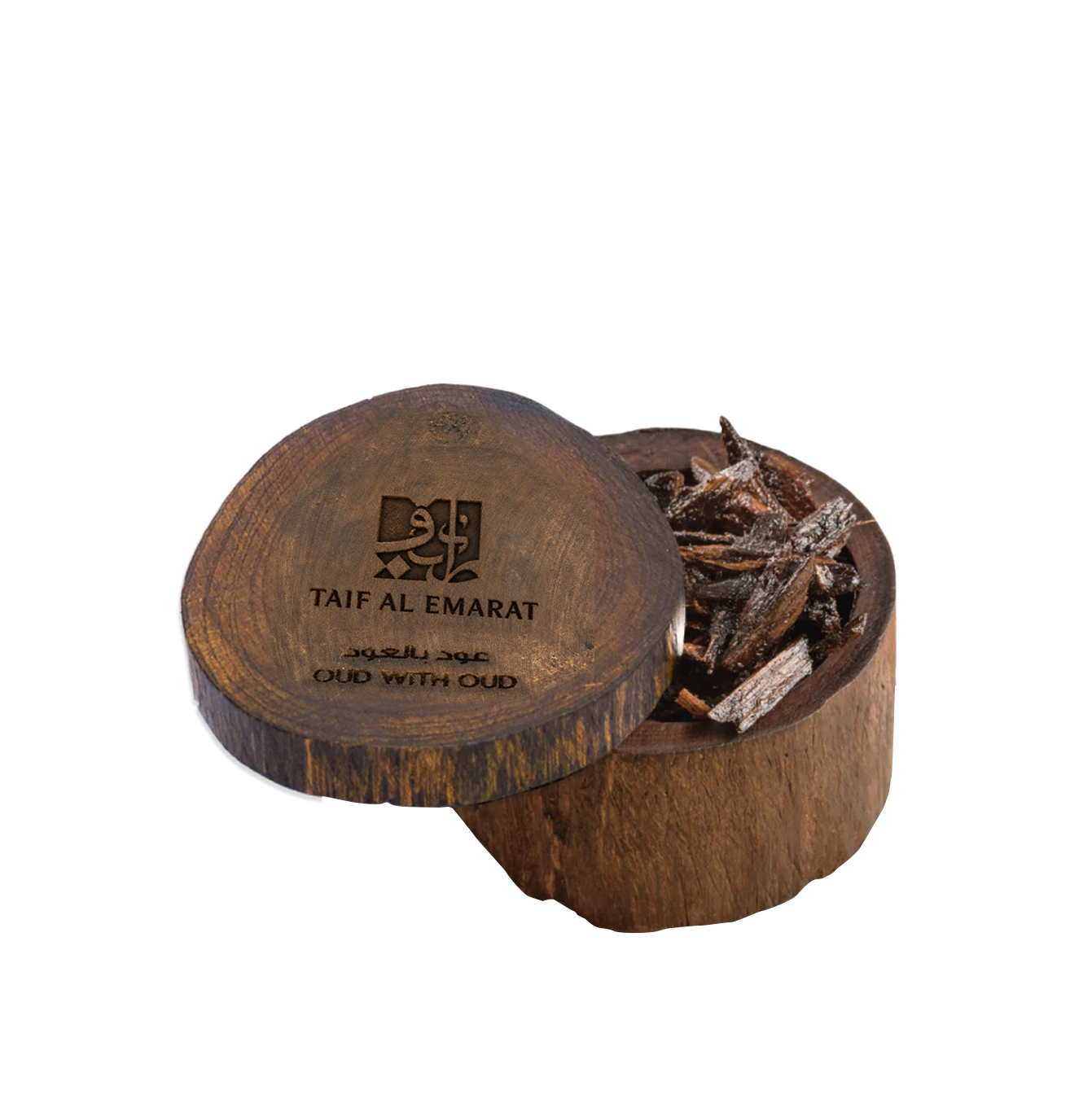 Round wooden container with oud wood, Oud With Oud 12g, agarwood oud
