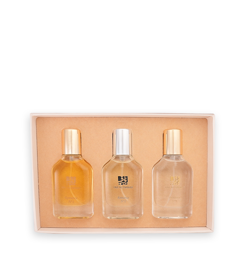 Gift box holding three matching perfumes, Taif Gift Set From Romance Collection 15ml - fancy valentine's day gift box in dubai