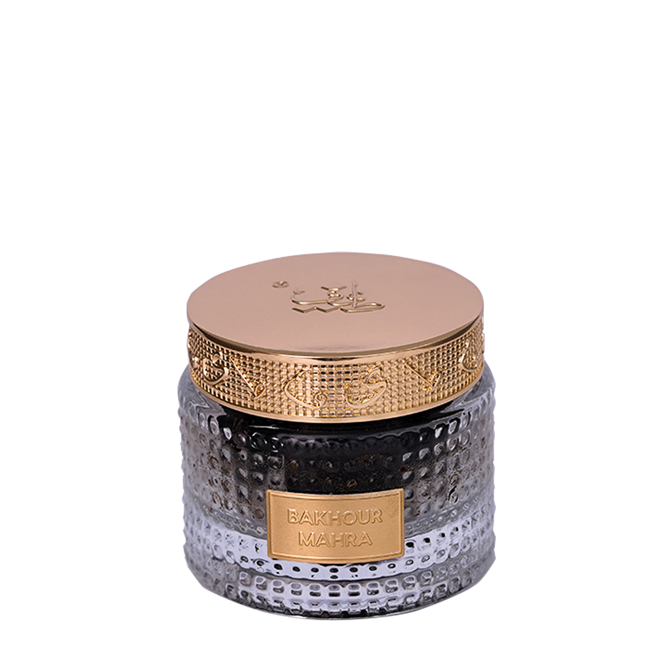 Dimpled glass jar with gold cap, Bakhour Mahra 9Pcs - elegant fragrant bakhoor oud in uae
