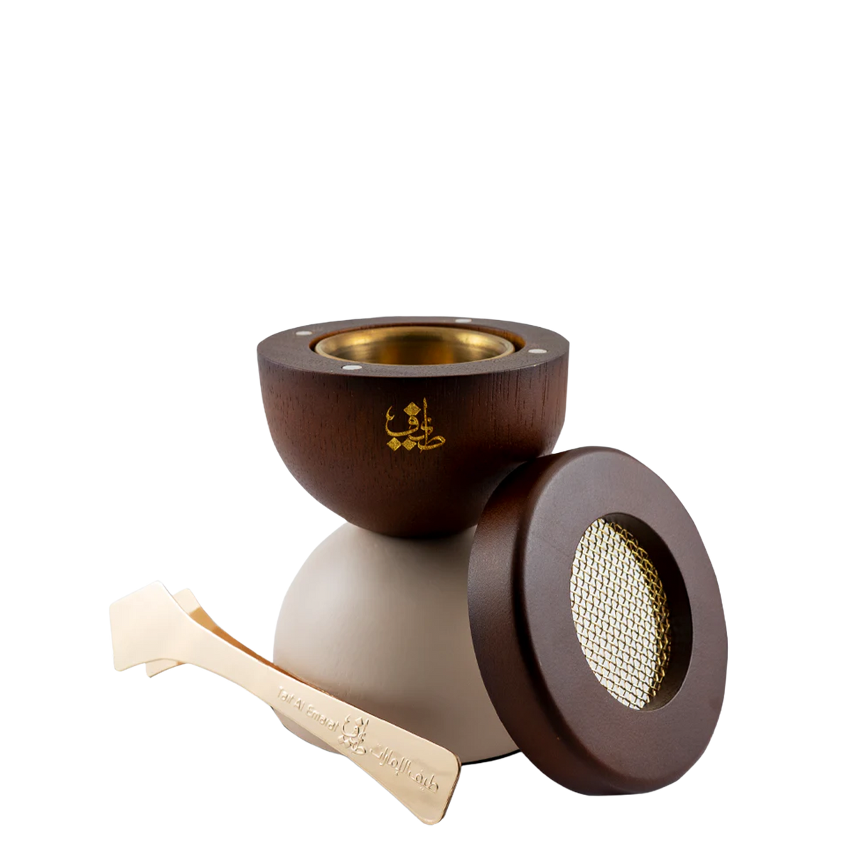 Bakhoor burner with tongs and mesh lid - Hair Incense Burner (Brown And White) - royal bakhoor burner uae