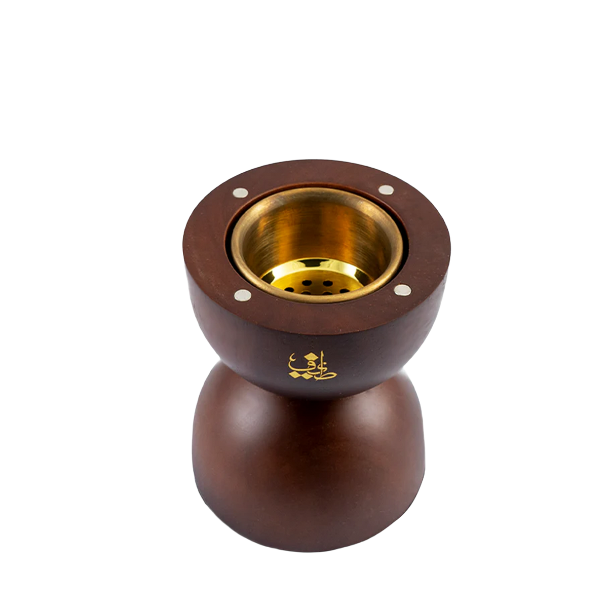 Wooden Bakhoor burner with mesh insert, embossed with taif al emarat logo - Hair Incense Burner (Brown) - best oud bakhoor burner in dubai