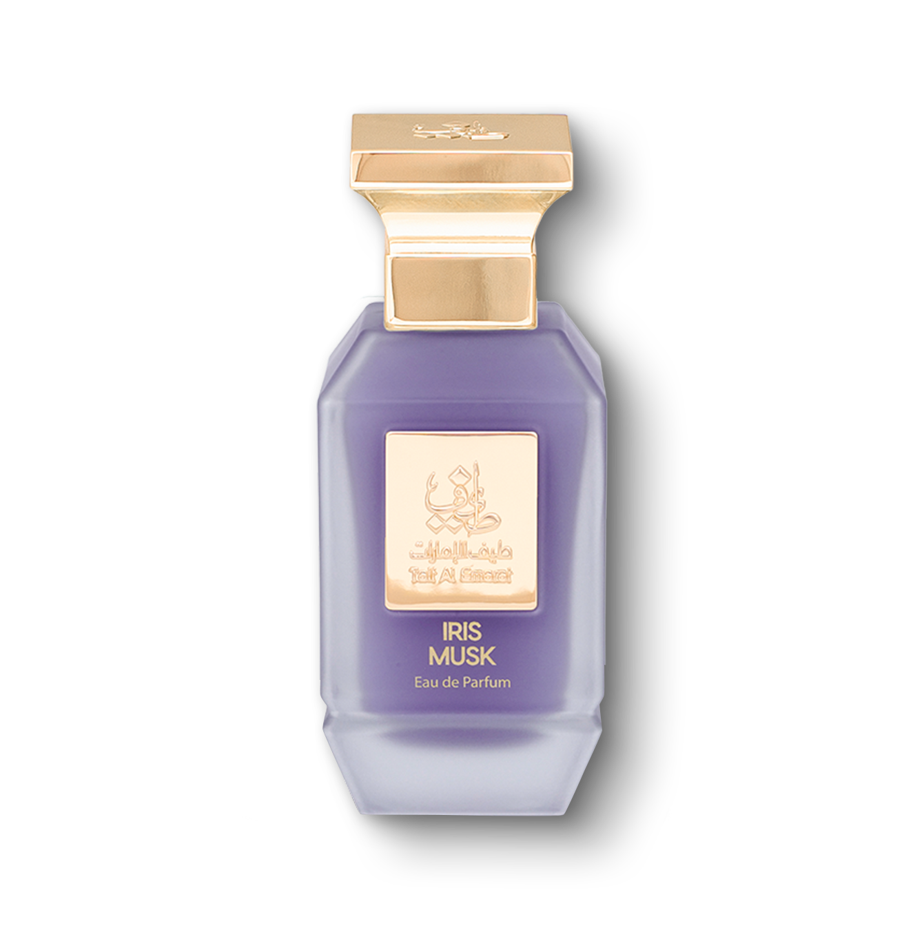 luxury Iris Musk women's perfume bottle 75ml with a golden nameplate embossed with taif al emarat logo and name - covered with a golden cap - top musk perfume for women