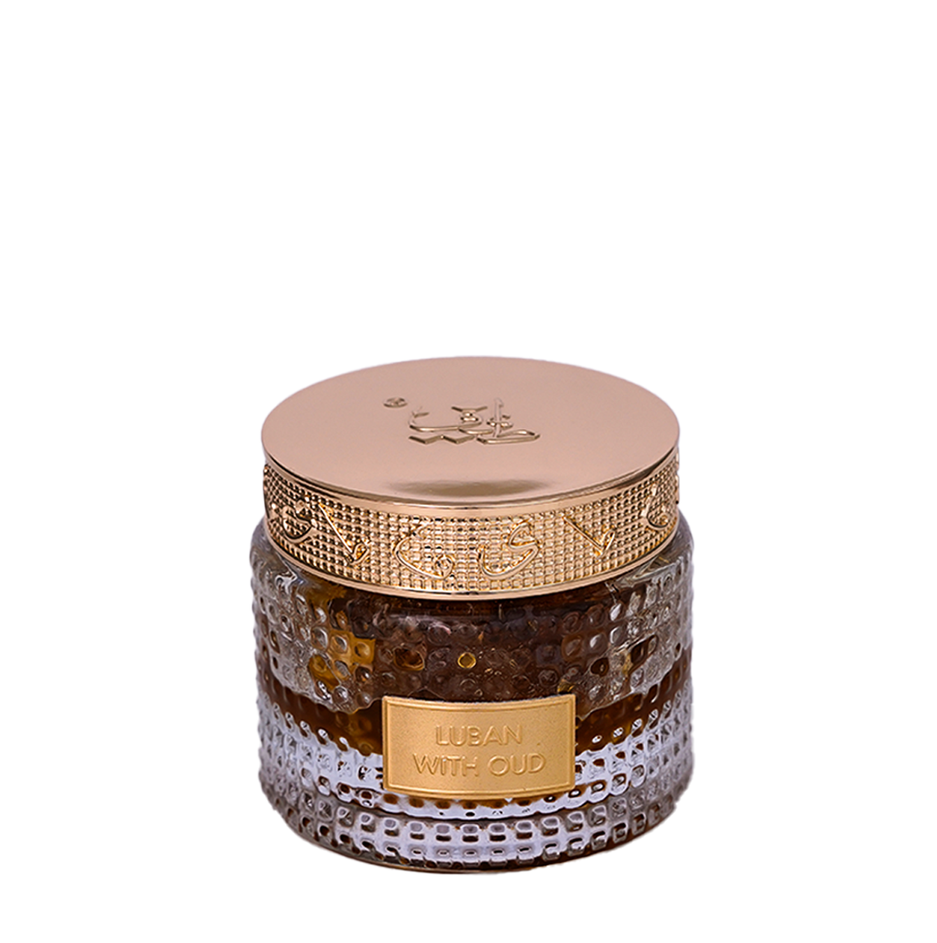 luban oud bakhoor glass jar closed with gold lid - Luban With Oud 75g - bakhoor near me