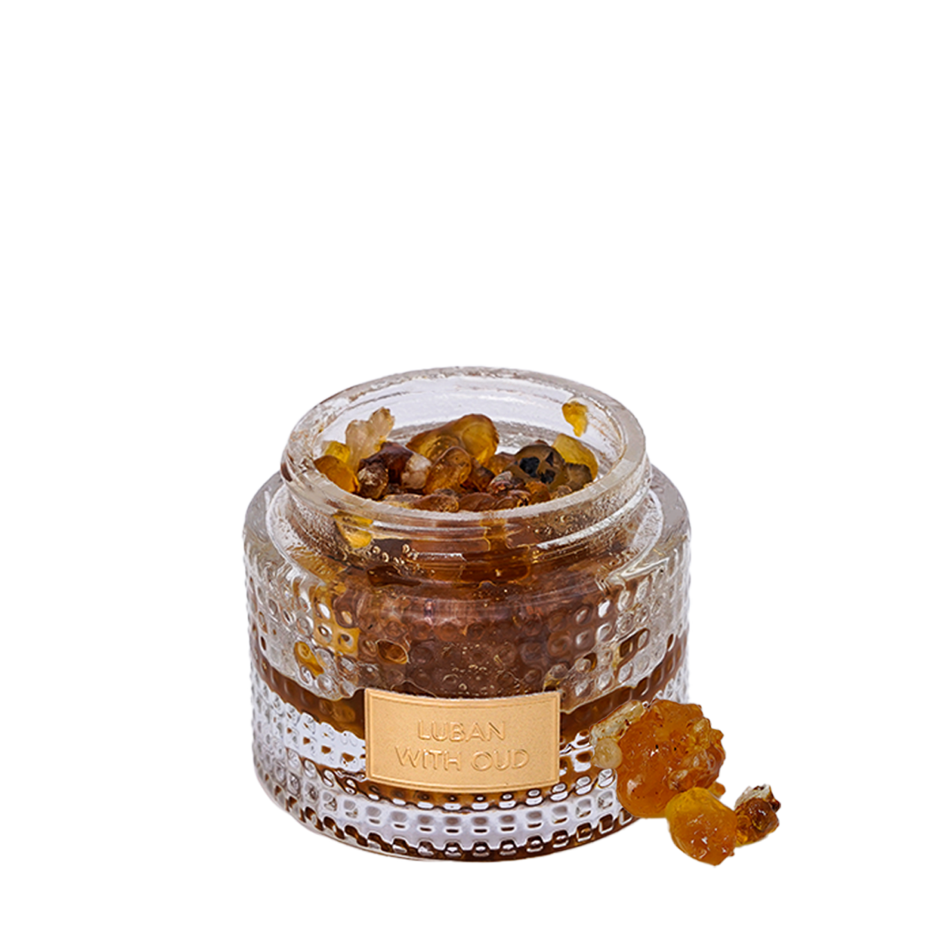 Open jar revealing luban oud bakhoor - Luban With Oud - bakhoor near me