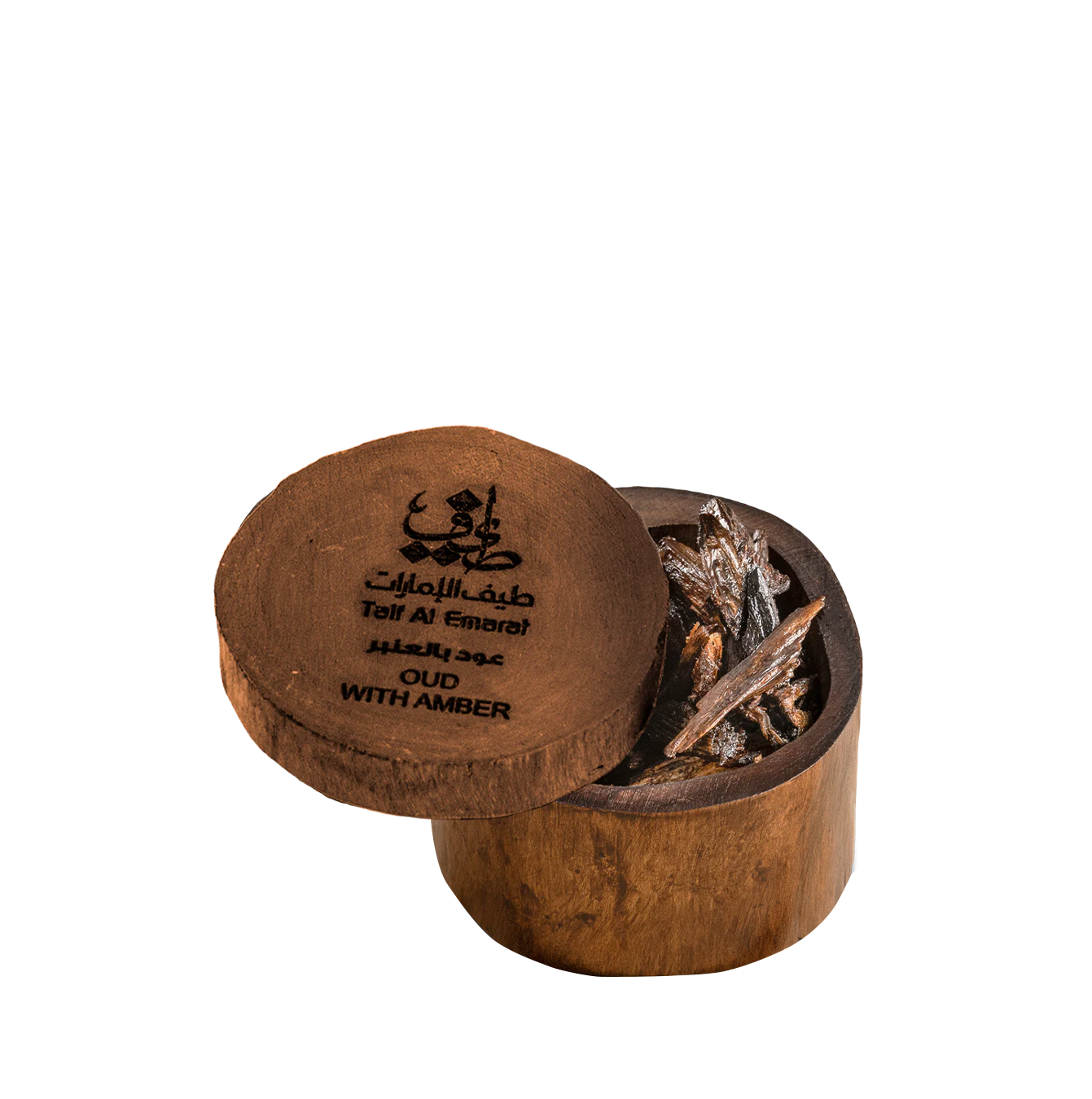 Wooden container open with dark oud chips - Oud With Amber 12g - dkhoon emirates - fragrant amber oud in dubai