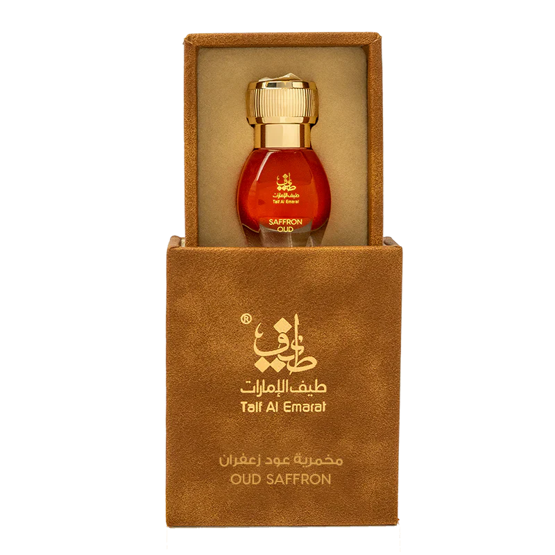 Saffron Oud oriental oil bottle 1tola set inside cushioned brown luxury oud saffron oil box - best saffron oil Dubai
