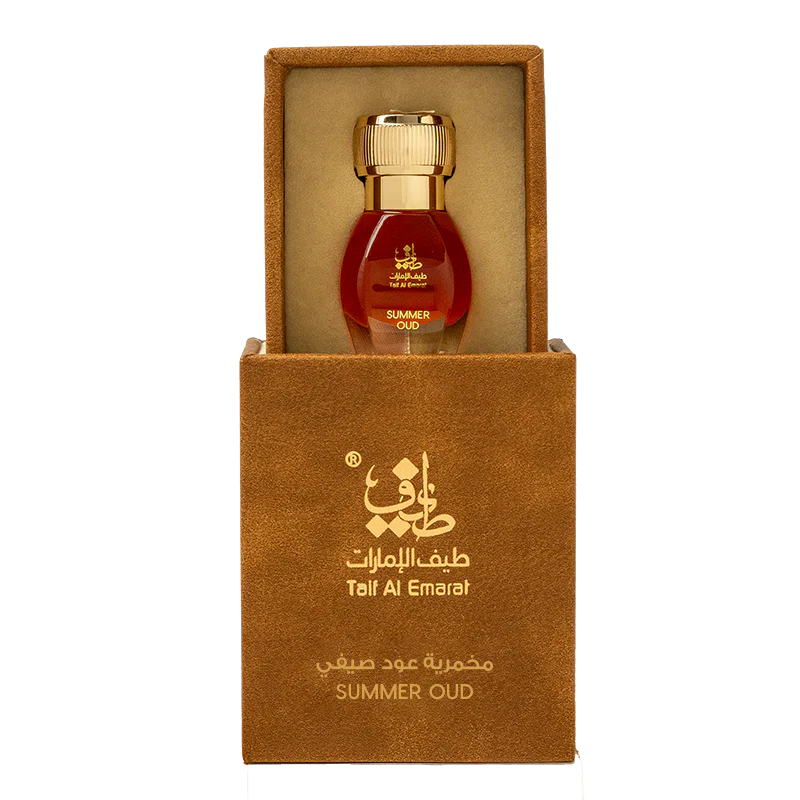Summer Oud oriental oil bottle 1tola resting inside elegant box of oriental oil perfume - best Arabian oud musk oil