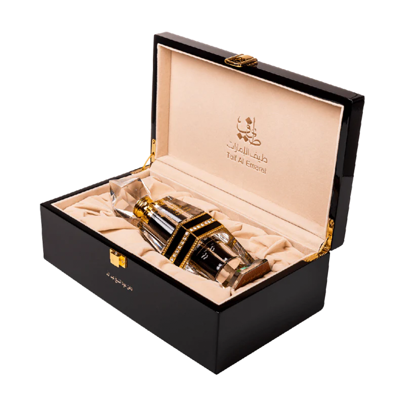 Sheikh Abdullah oriental oil bottle 60ml cushioned in black fancy box - luxury Indian oud oil in dubai