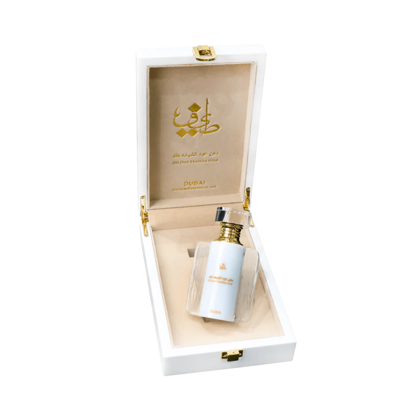 Sheikha Hind oriental oil bottle 12ml displayed in white box - luxury oud oil dubai
