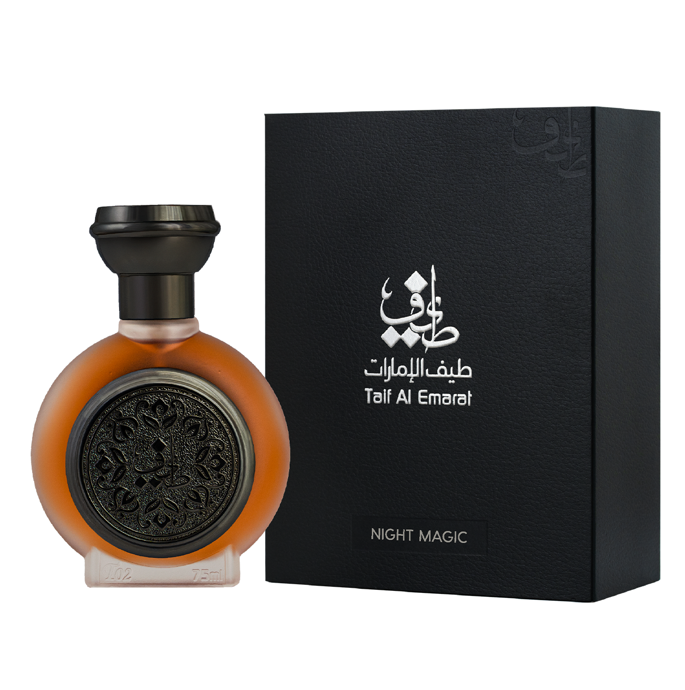 TAIF 02 unisex perfume bottle 75ml standing beside taif al emarat elegant black box - mens woody fragrance