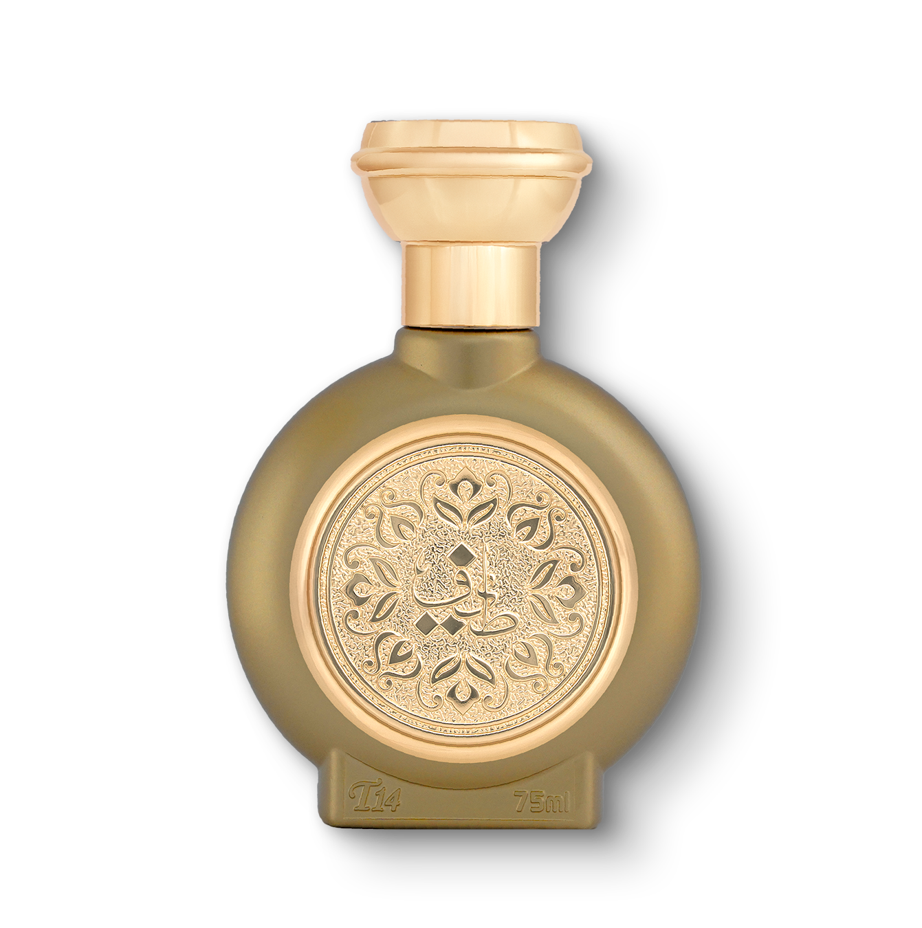 TAIF 14 unisex luxury perfume bottle 75ml - luxury light gold color bottle with golden embossed taif al emarat logo - top amberwood fragrance