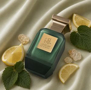 V03 women's perfume bottle 75ml surrounded by lemon and mint - best ladies perfume in dubai
