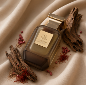 V01 Perfume bottle surrounded by wood and spices from taif al emarat perfumes - oud perfume dubai