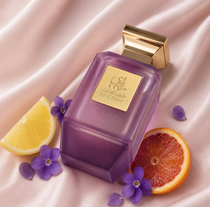 V09 women's perfume bottle 75ml surrounded by citrus and violets - fragrant violet flower fragrance in uae