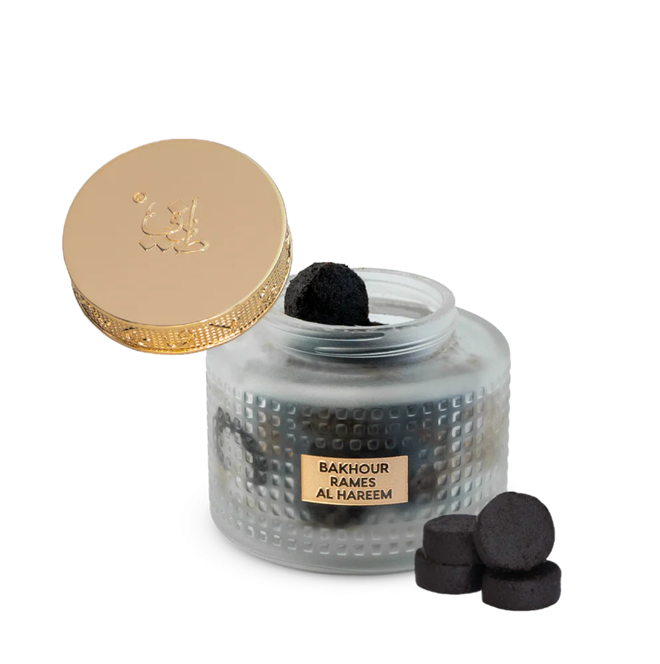 Open jar revealing dark oud bakhoor, Rames Al Hareem 22Pcs - luxury oud bakhoor dubai