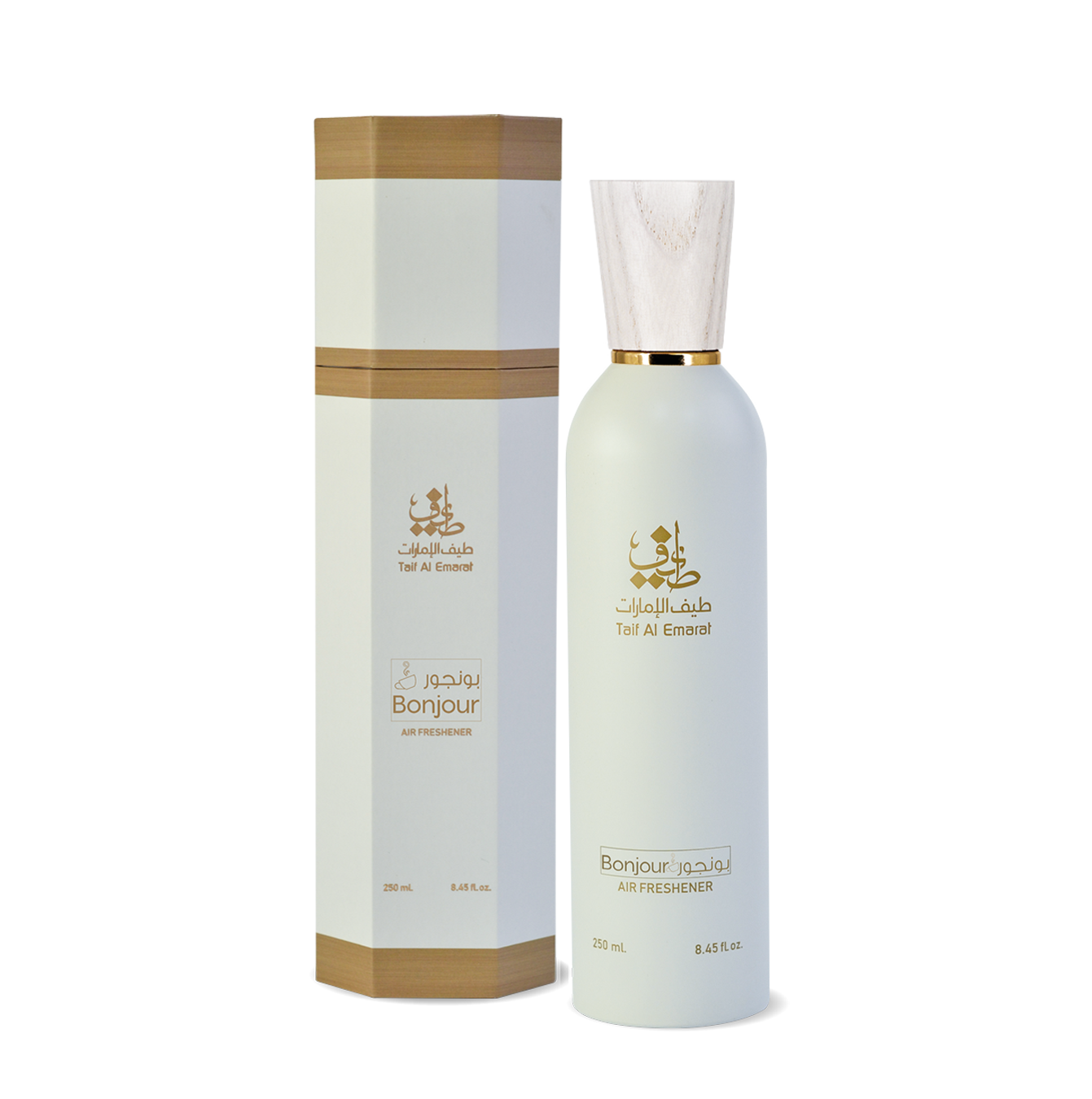 Bonjour air freshener bottle 250ml beside sleek box, best air freshener for home