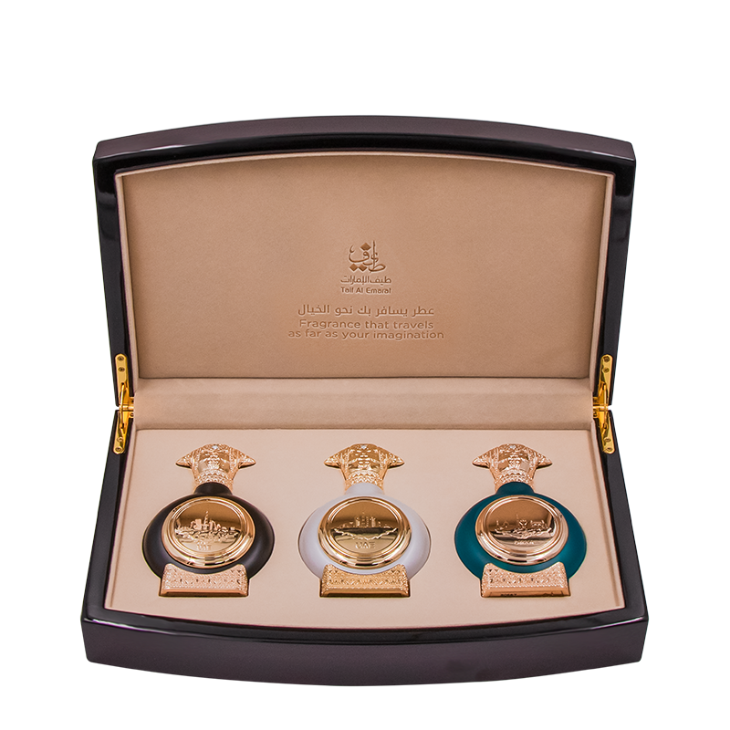 Luxury gift box holding three elegant taif al emarat perfumes, GCC Collection (3 Pcs) - uae national day gifts