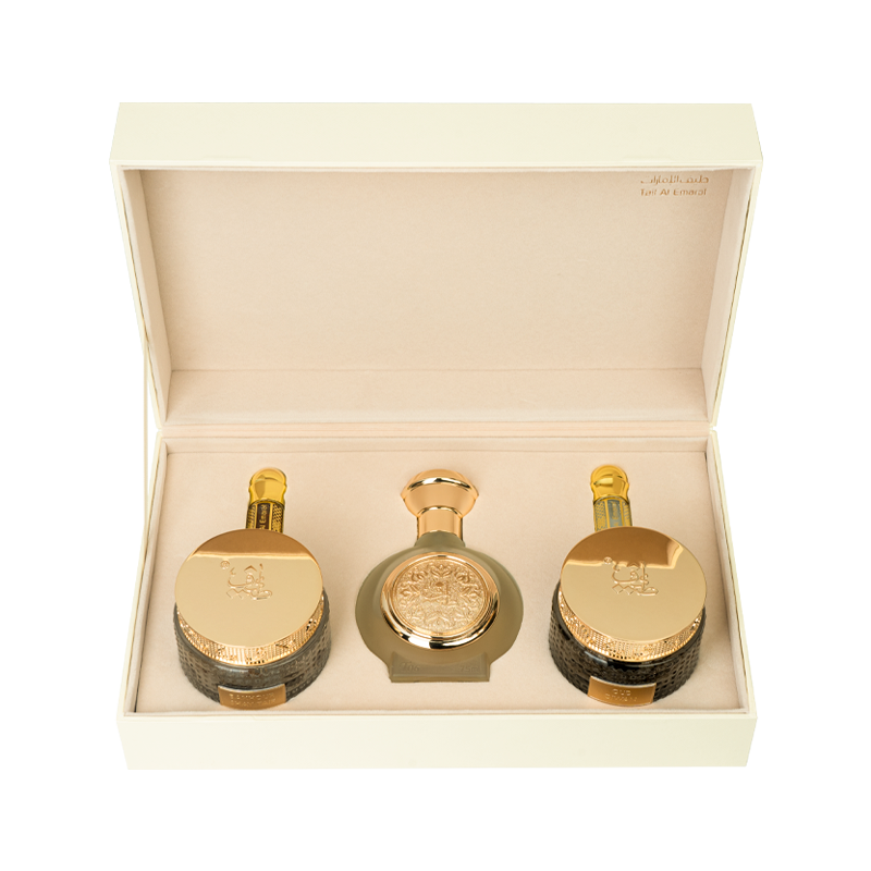 Luxury gift box holding perfume and Bakhoor, Diwan Taif - fancy bakhoor and perfume gift box