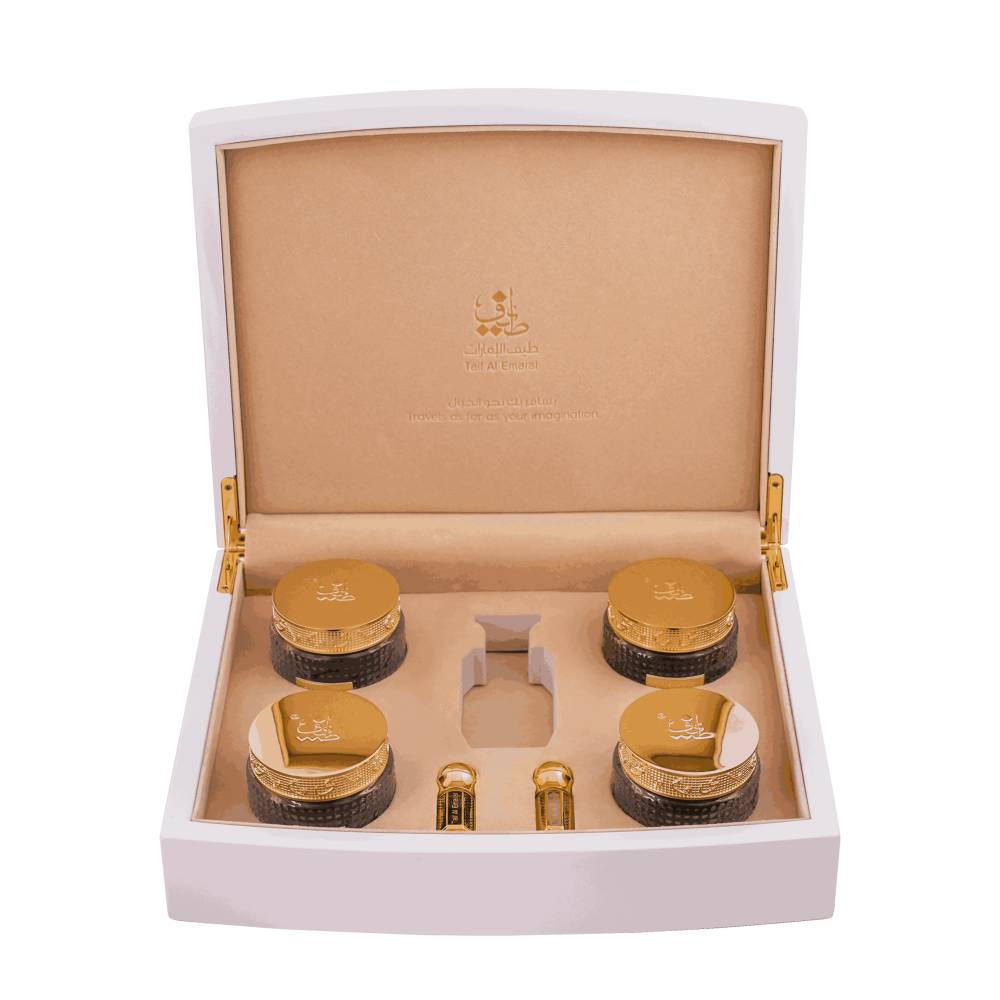 Luxury gift box holding Bokhoor and oriental oils with empty slot - Majlis Violet - elegant bakhoor gift box in uae