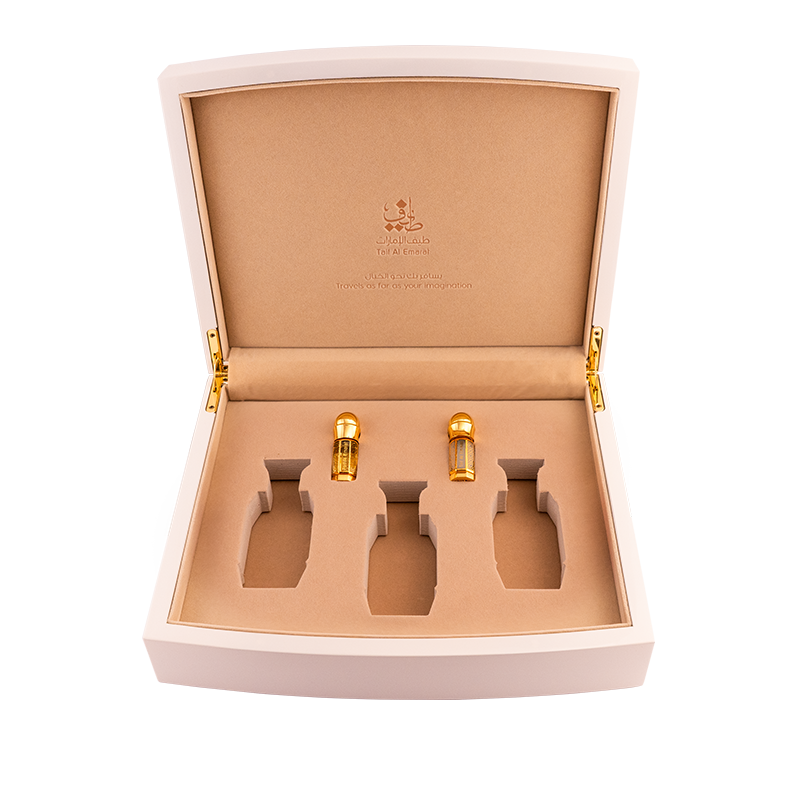 Luxury gift box holding oriental perfume oils with empty slots - luxury wedding anniversary gift for wife in dubai