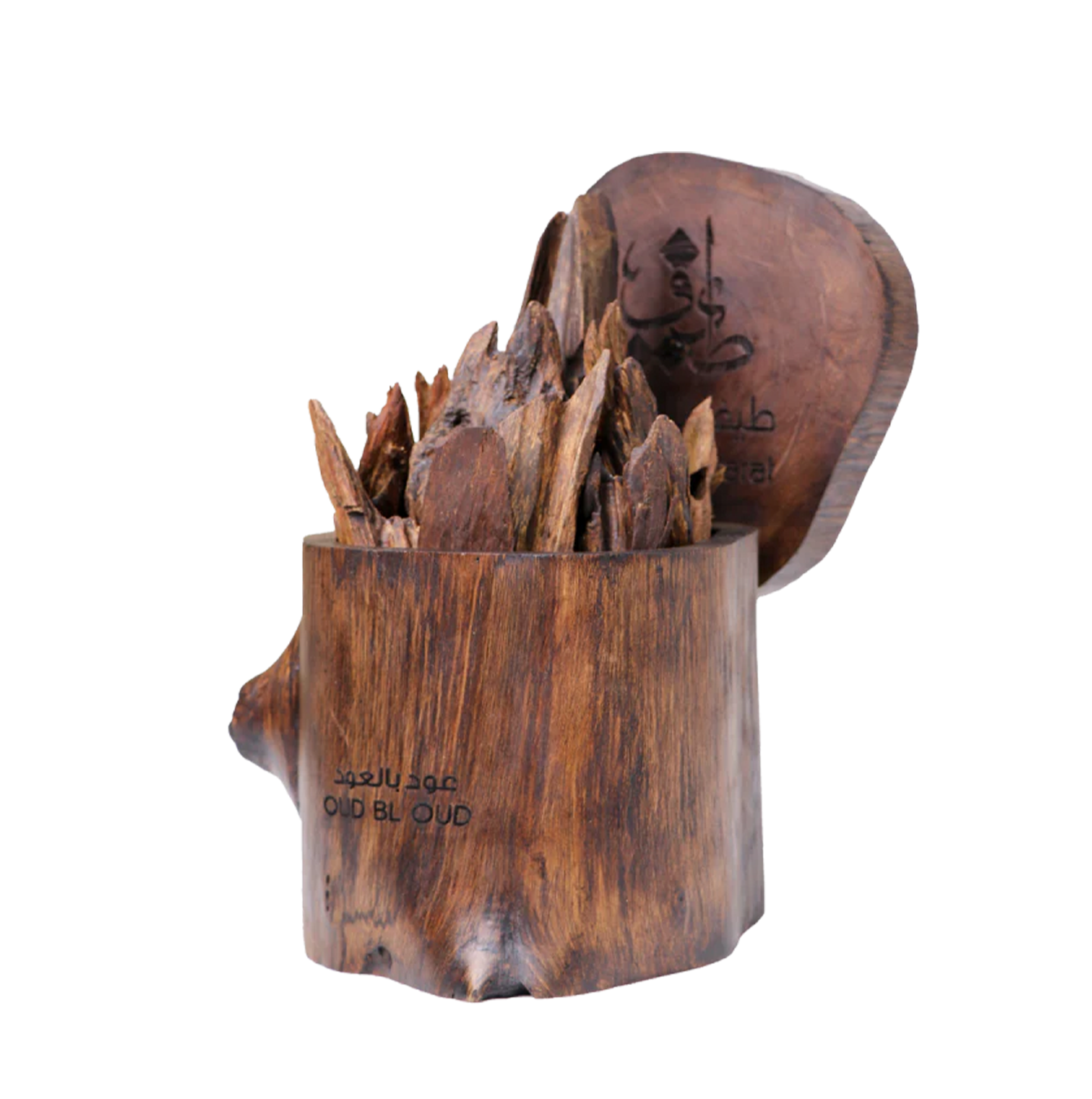 Oud wood chips standing in carved wooden jar - Oud With Oud 500g - agarwood wood - luxury oud wood dubai