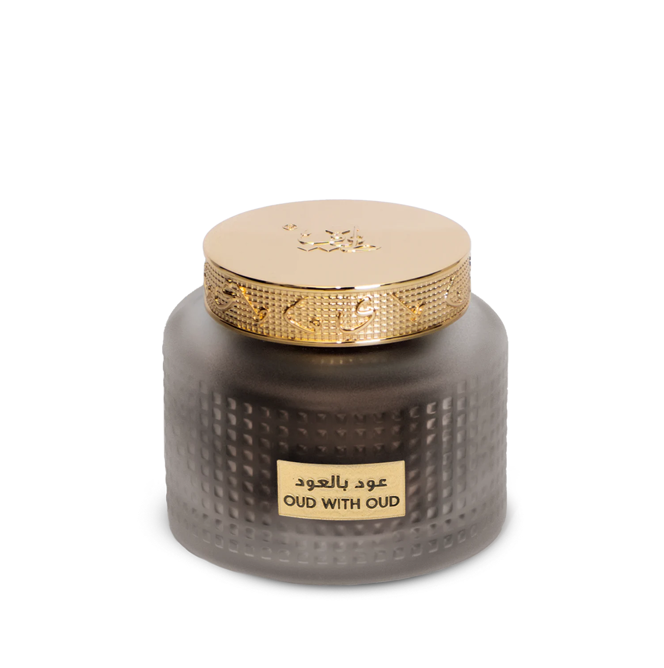 Textured glass Bakhoor jar with gold lid embossed - Oud With Oud 60g - best agarwood store