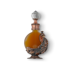 PEACOCK P001 oriental oil bottle 12ml with ornate metal peacock - top Arabian musk fragrance oil