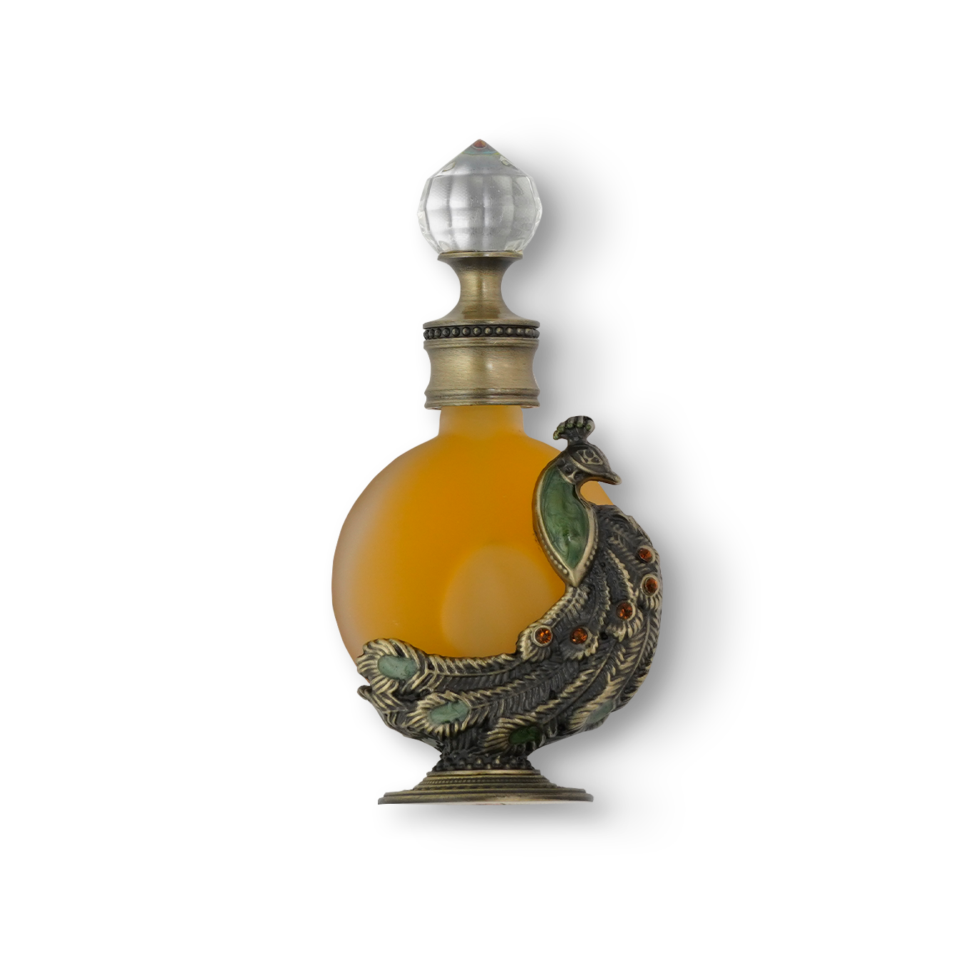 PEACOCK P002 oriental oil bottle 12ml with bronze peacock design - elegant oud oil perfume
