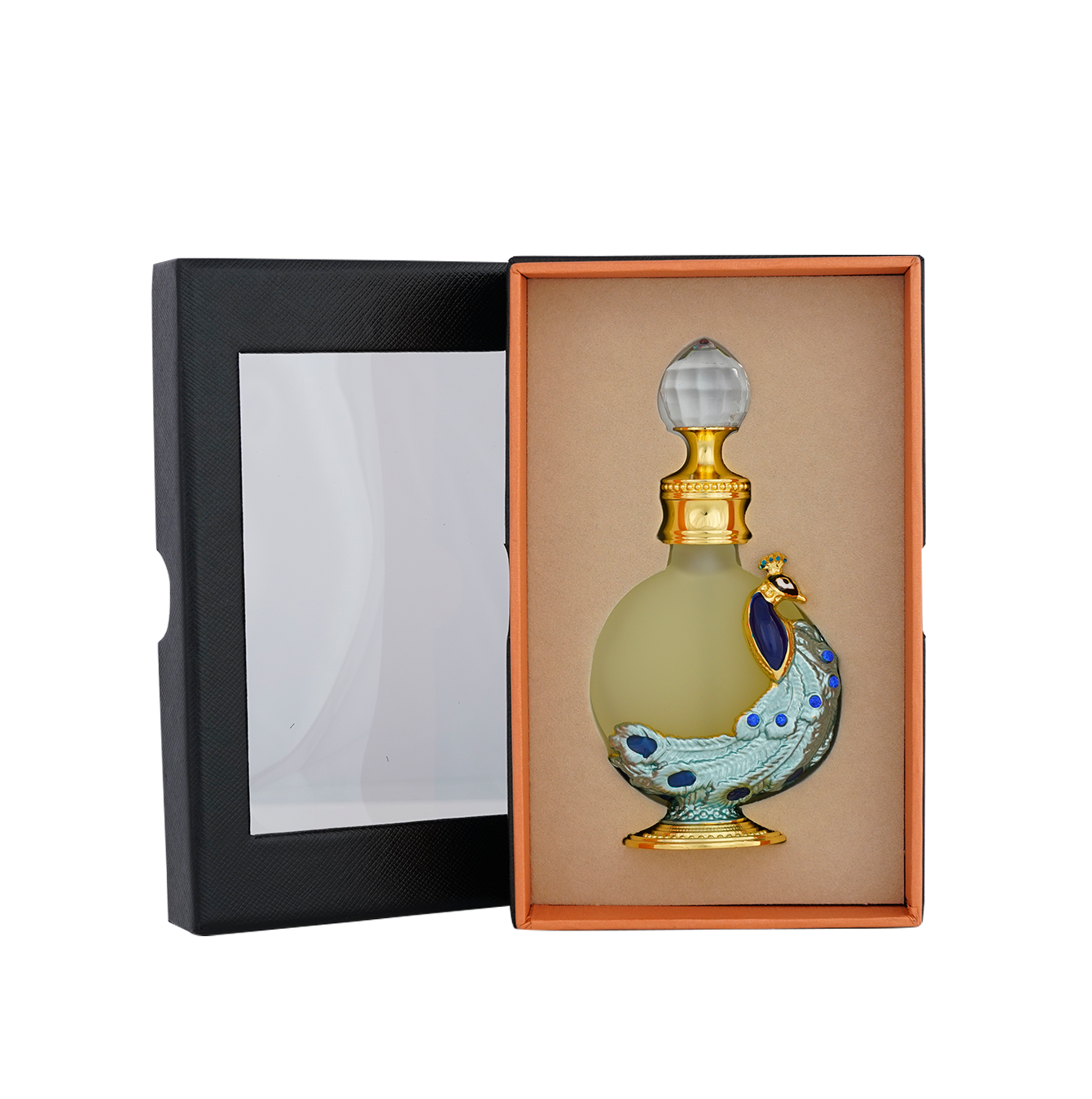 PEACOCK P006 oriental oil bottle 12ml tucked in open elegant box - high quality Reem musk oil