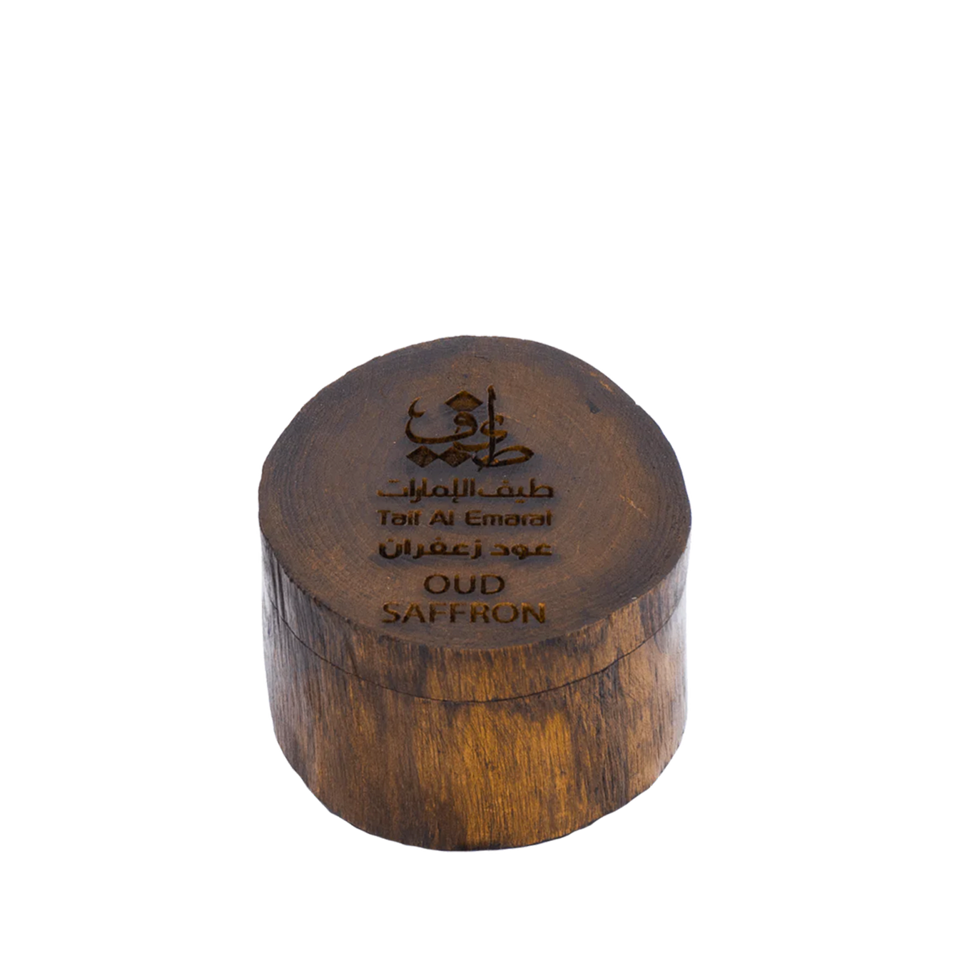 Round wooden container with oud wood reflecting emirate culture - Oud Saffron 12g - raw oud wood & saffron - best dukhoon in uae