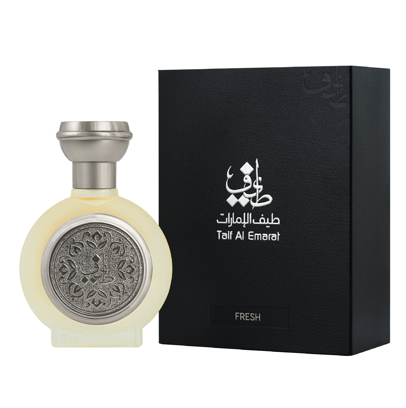TAIF 01 unisex perfume bottle 75ml standing beside taif al emarat luxury black box - best woody fragrances