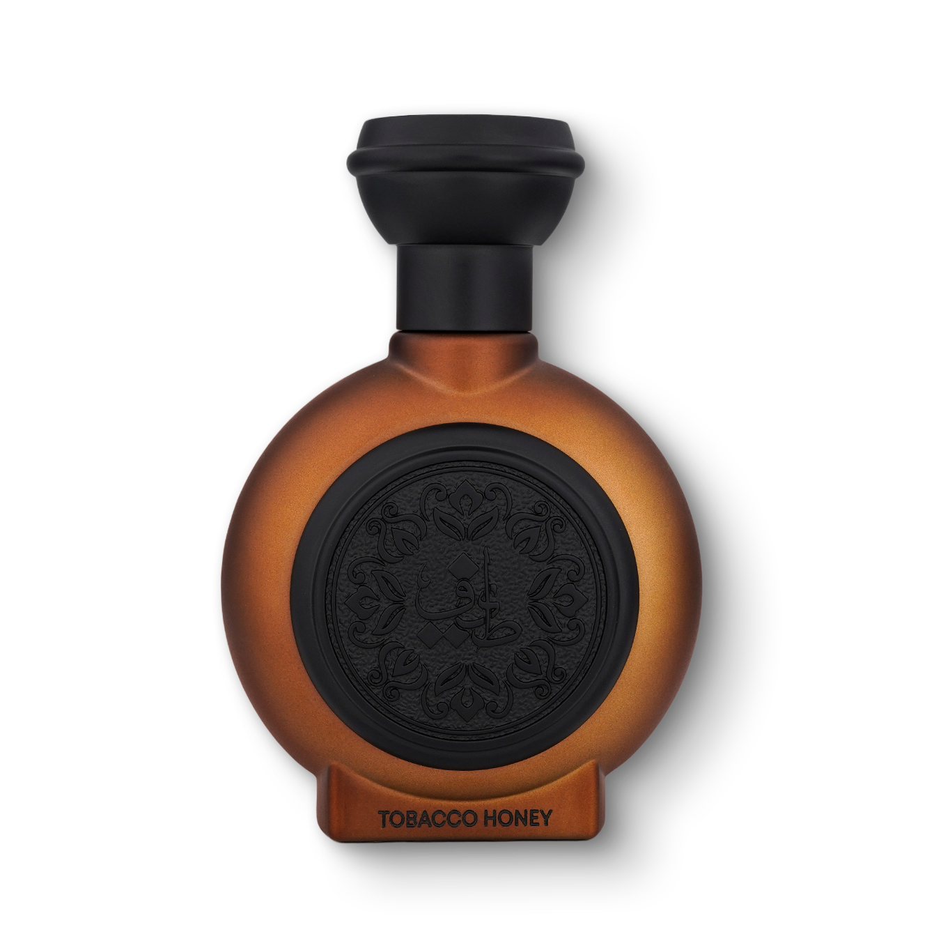 Tobacco Honey unisex perfume bottle 75ml with black ornate medallion, tobacco perfume