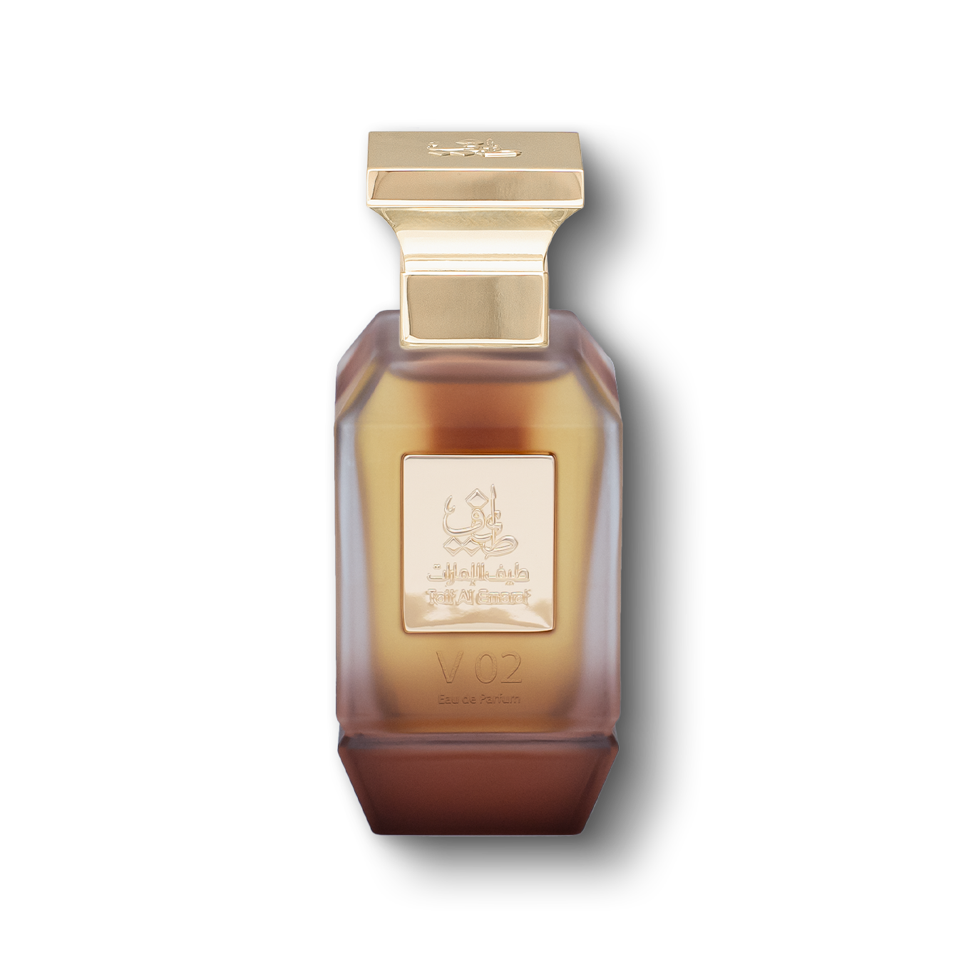 زجاجة عطر V02 للجنسين 75 مل في وسط خلفية بيضاء بسيطة، زيت العود