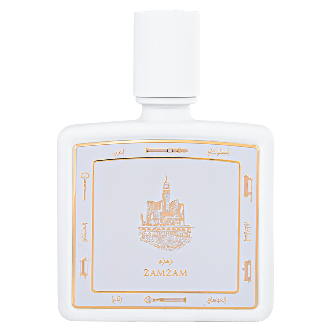 Zamzam perfume bottle 80ml on plain white background, emirates pride in perfumes world - elegant cambodian oud perfume