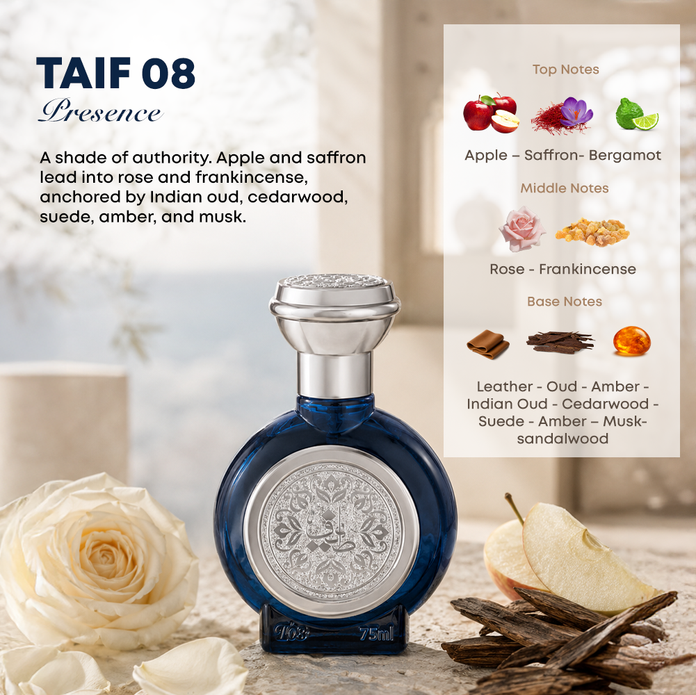 TAIF 08 unisex perfume bottle 75ml amid rose petals and oud wood, rose musk perfume