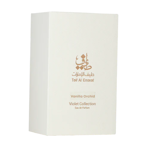 Closed cream perfume box with gold emblem for V07 unisex perfume bottle 75ml from taif al emarat perfumes - long lasting strawberry fragrance in dubai