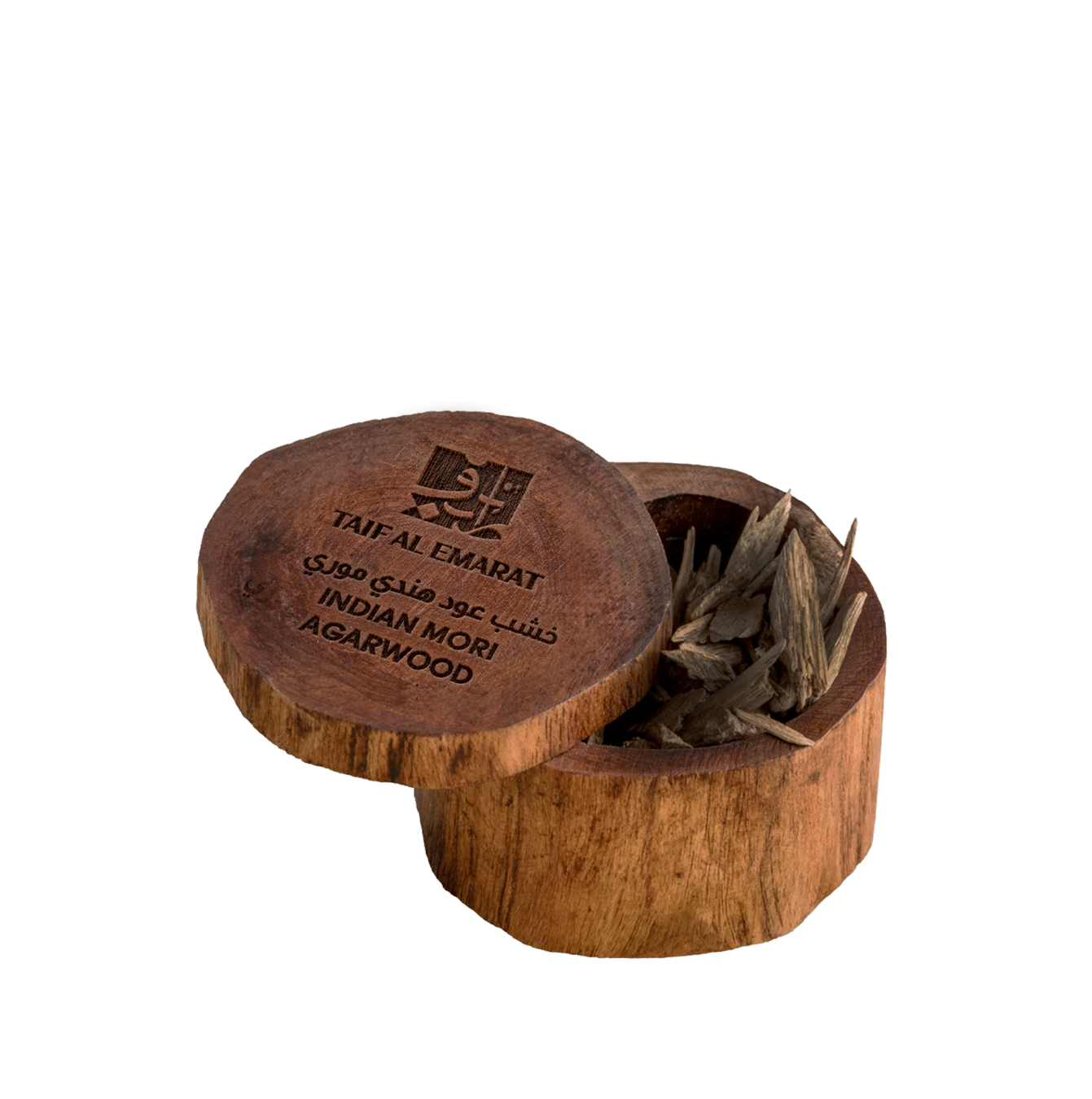Open wooden container filled with oud shards - Indian Mori Agarwood 12g - oudh and bakhoor dubai - top agarwood India