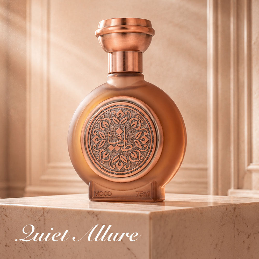 MOOD unisex perfume bottle 75ml on sunlit marble pedestal, vanilla perfume
