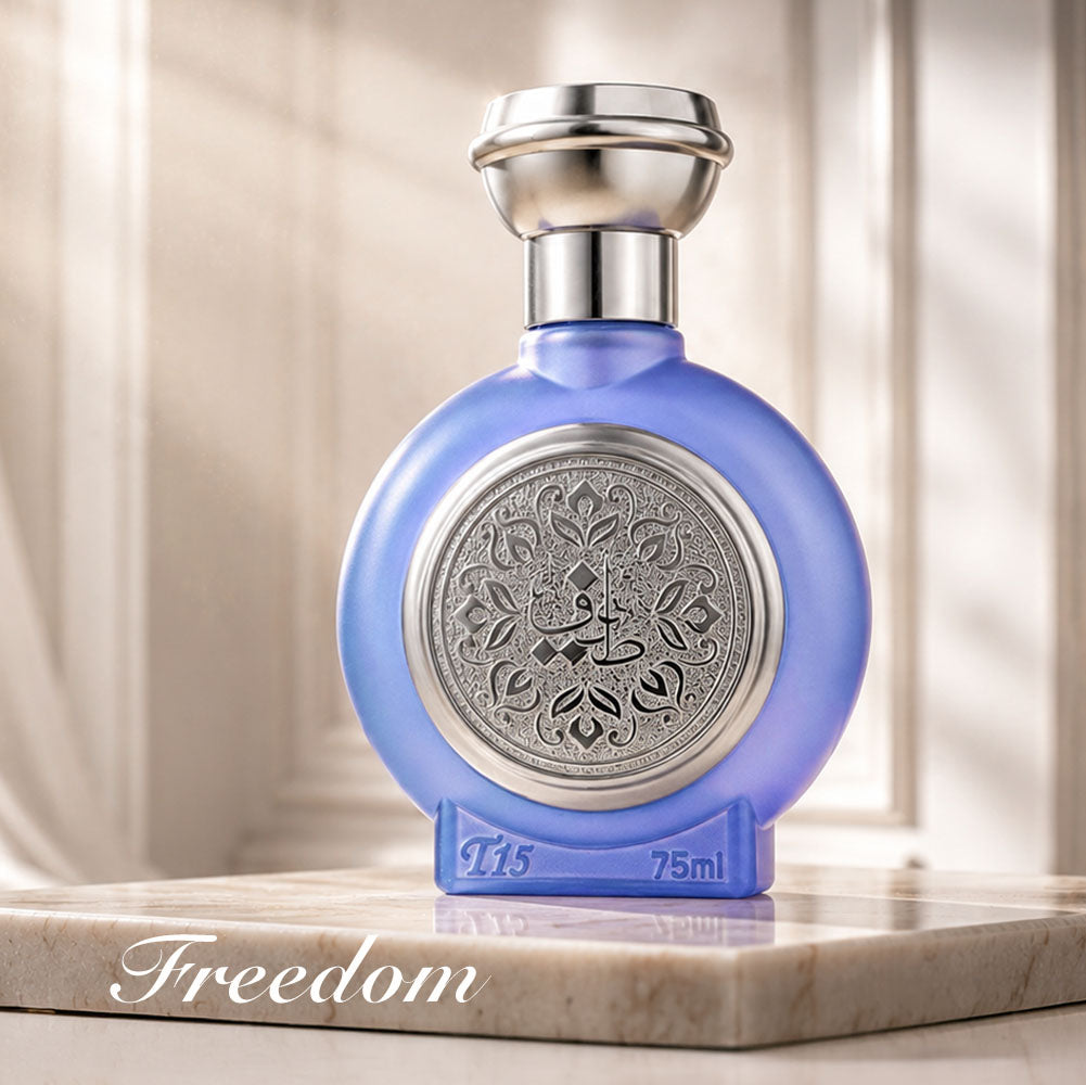 TAIF 15 men's perfume bottle 75ml - luxury blue bottle with silver embossed taif al emarat logo - best men's summer fragrances - top white oud perfume