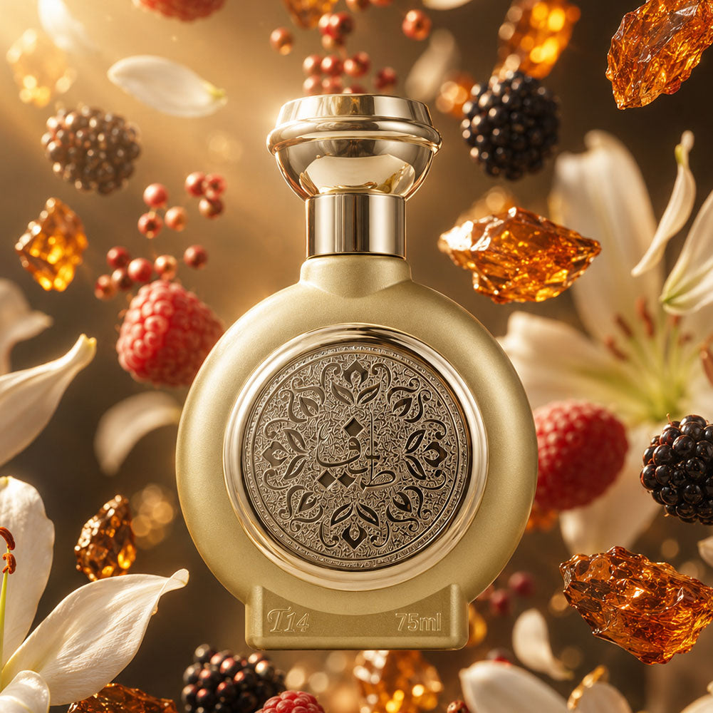 TAIF 14 unisex perfume bottle 75ml surrounded by berries, lilies and amber - top amberwood fragrance