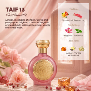 TAIF 13 women's perfume bottle 75ml, with perfume ingredients, citrus, pink peppercorn, begonia, patchouli, amber, vanilla, white musk - best winter fragrances