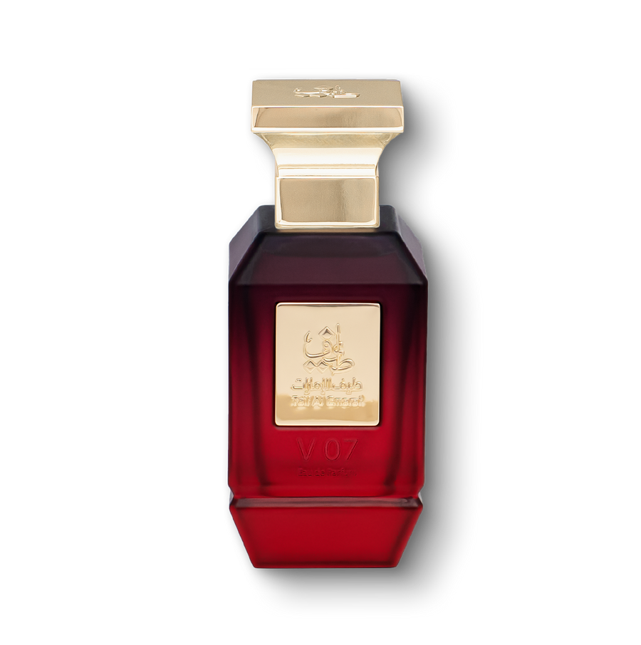 V07 unisex perfume bottle 75ml with a golden plate embossed with taif al emarat logo - long lasting strawberry fragrance in dubai