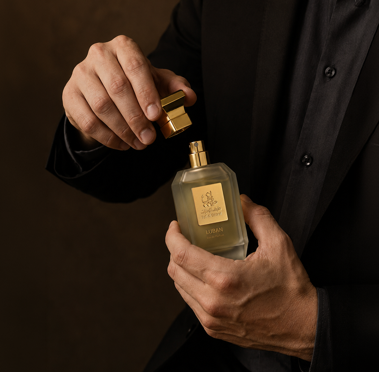 Hands opening Luban unisex luxury perfume bottle 75ml - luxury luban perfume​ in uae
