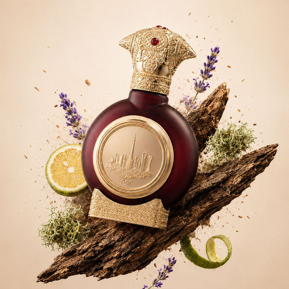 EMIRATES LAND men's perfume bottle 75ml surrounded by mandarins and roses - luxurious iris fragrance