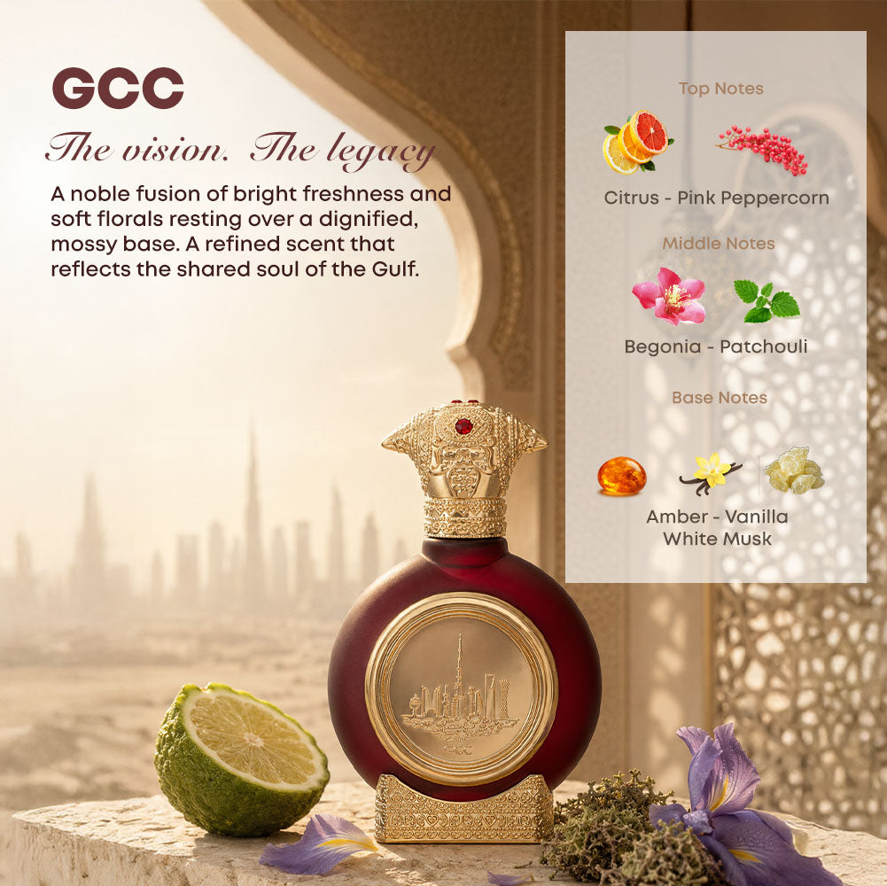 GCC unisex perfume bottle 75ml with perfume ingredients, citrus, pink peppercorn, patchouli, amber, vanilla, white musk - luxurious iris fragrance
