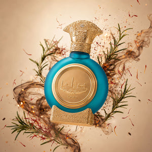 Oman unisex perfume bottle 75ml from taif al emarat perfumes, surrounded by rosemary and saffron - premium Smoked Oud perfume