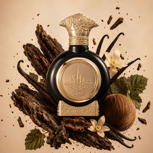 UAE OUD men's perfume bottle 75ml surrounded by cambodian oud, vanilla and musk - best oud perfume for men