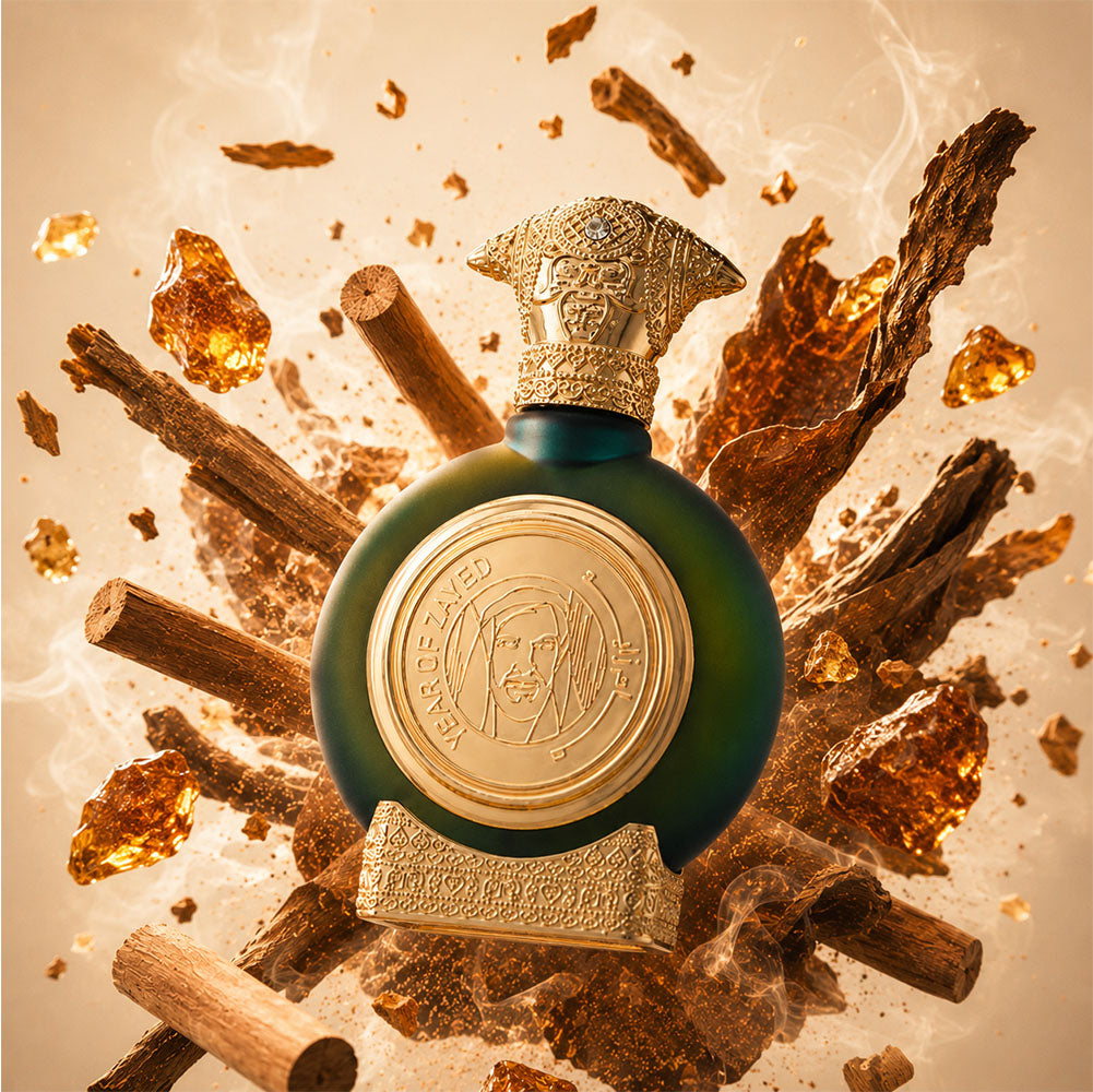 YEAR OF ZAYED perfume bottle 75ml beside oud wood and amber - best tobacco fragrance