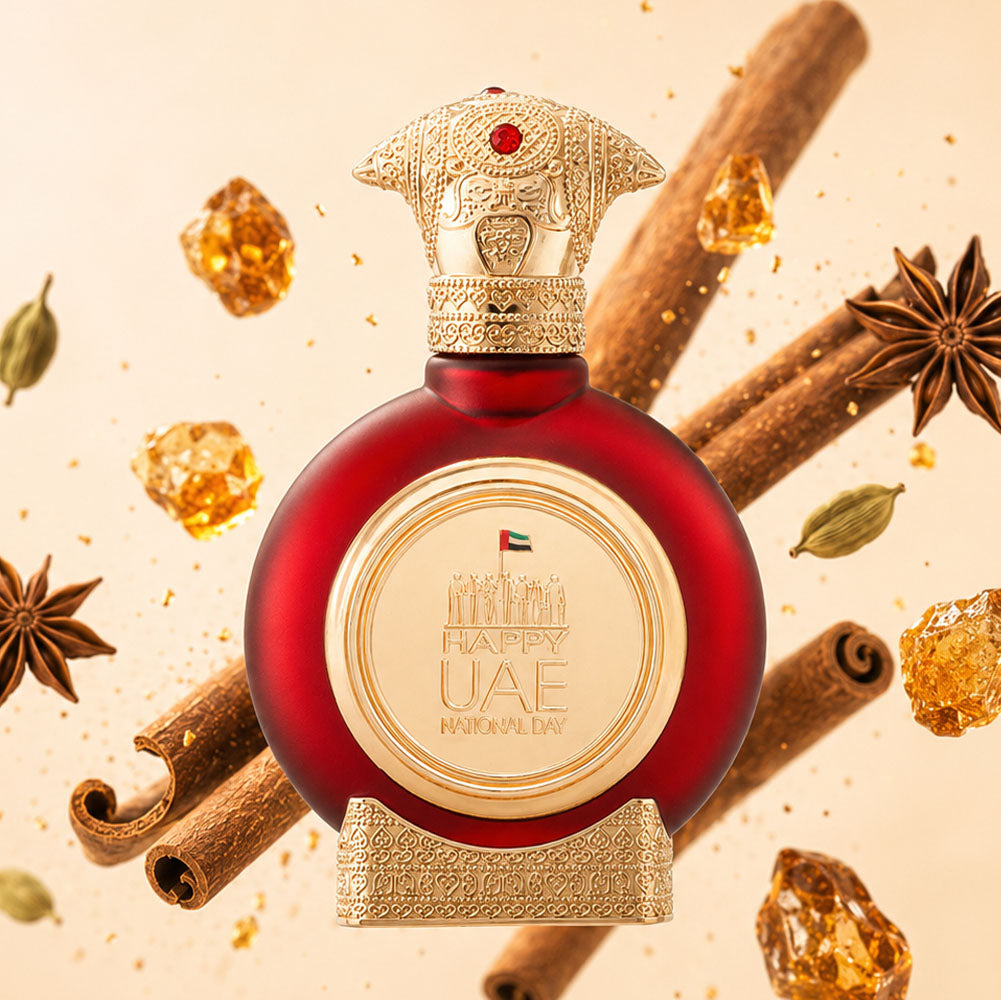 UAE National Day men's perfume bottle 75ml surrounded by oriental spices and amber - best national day gifts